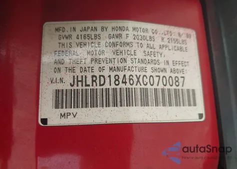 1999 Honda Cr-V Lx z USA, uszkodzony, nr VIN JHLRD1846XC070087